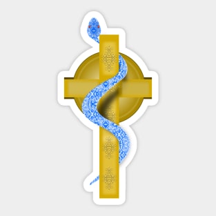 Blue-White Cruccified Serpent on Cross Sticker